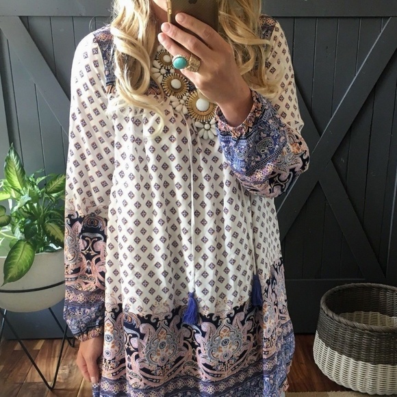 New Peasant Tassel Tie Tassel Tie Tunic Blouse Top - Picture 6 of 7